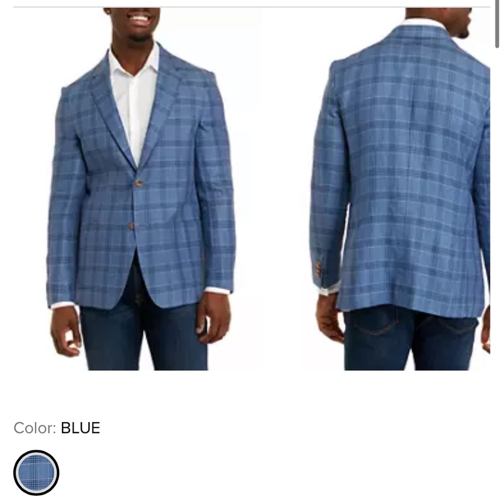 Alan Flusser blue plaid 2-button blazer stretch 40 reg